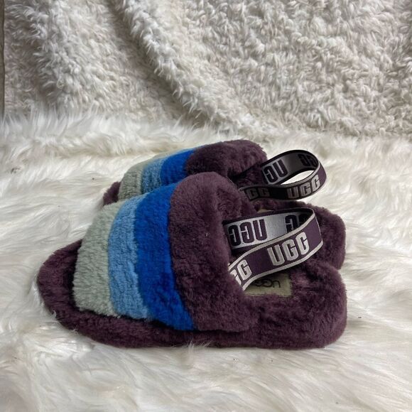 Ugg Australia Fluff Yeah Slide Purple three shades of blue Size8 - Picture 1 of 10
